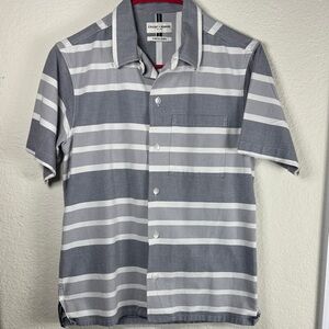 Gray and White Striped Short-Sleeve Shirt